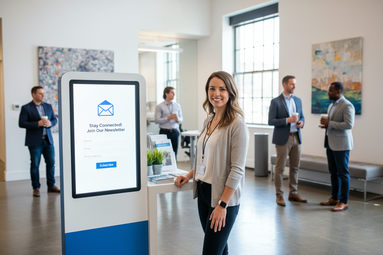 a picture where stands next to the newelsetter sign up